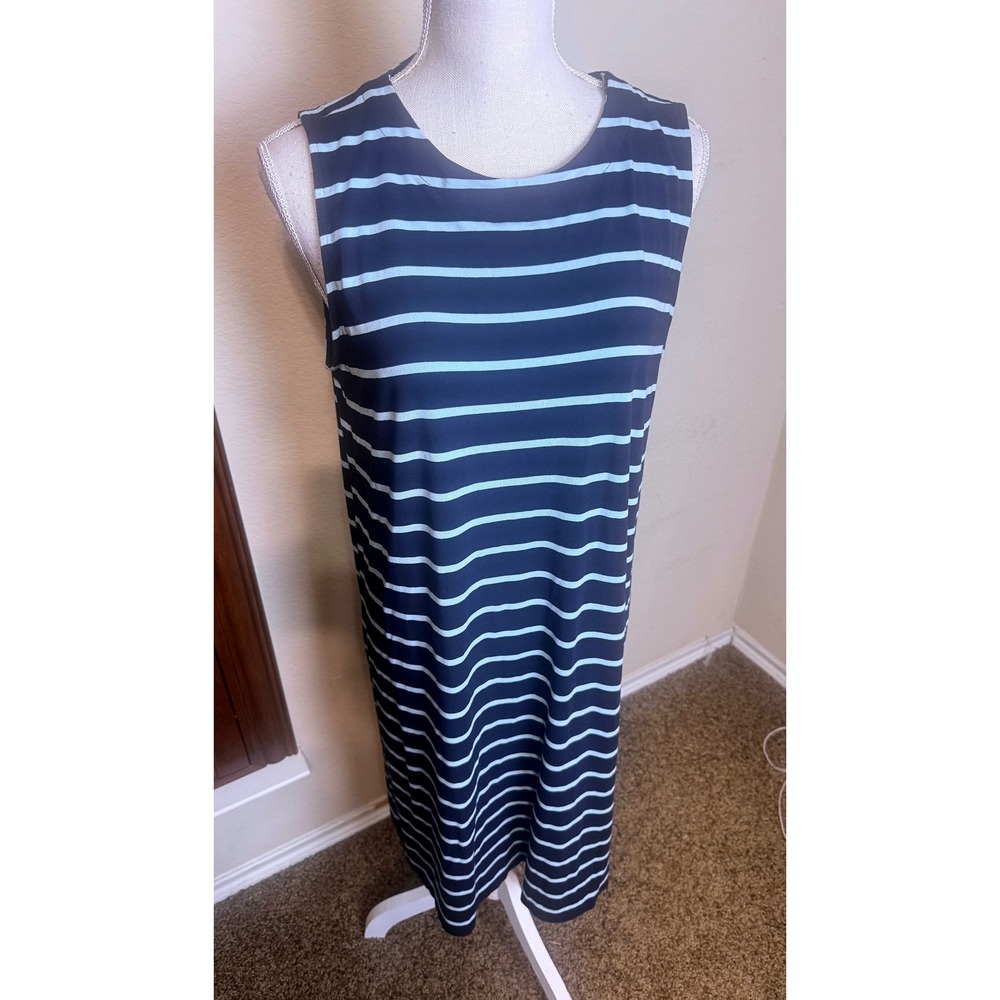 J. Jill Wearever Navy Blue Striped Sleeveless Midi Tank Dress Large Stretch